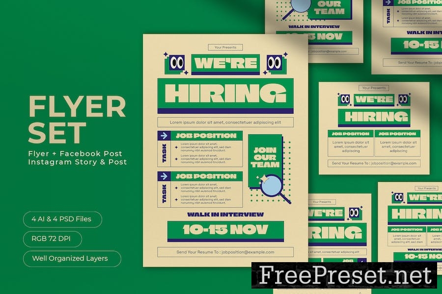 Green Geometric We Are Hiring Flyer Set