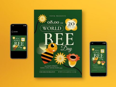 Green Gradient World Bee Day Flyer Set PUY3QCY