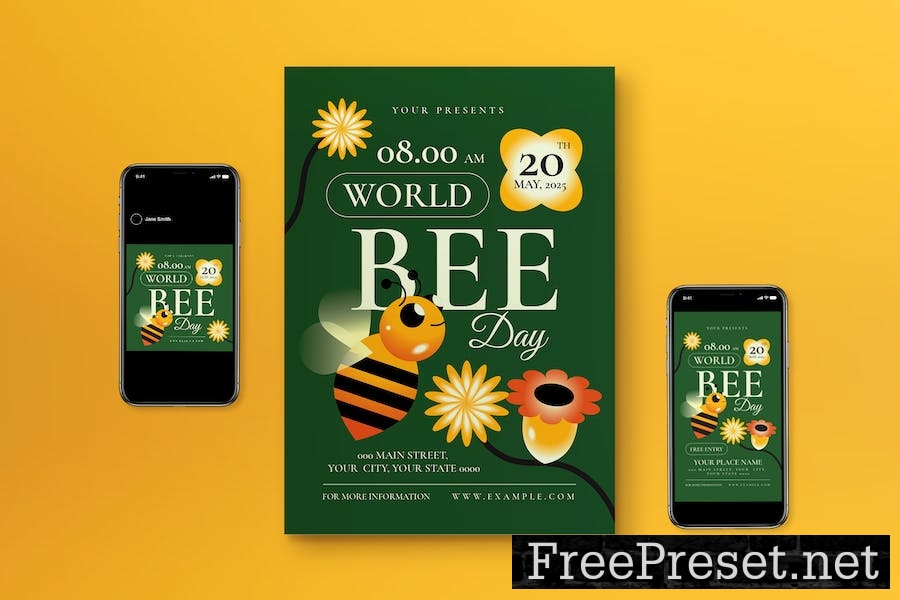 Green Gradient World Bee Day Flyer Set PUY3QCY