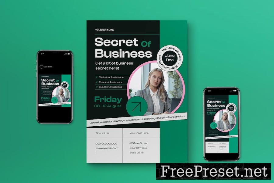 Green Modern Business Seminar Flyer Set X3V7WLX