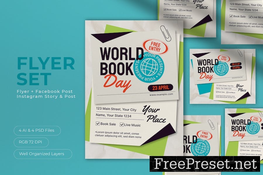 Green Modern World Book Day Flyer Set 8GAV77G