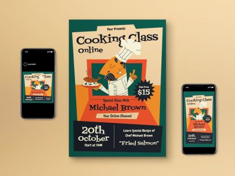 Green Online Cooking Class Flyer Set ANHYKRK