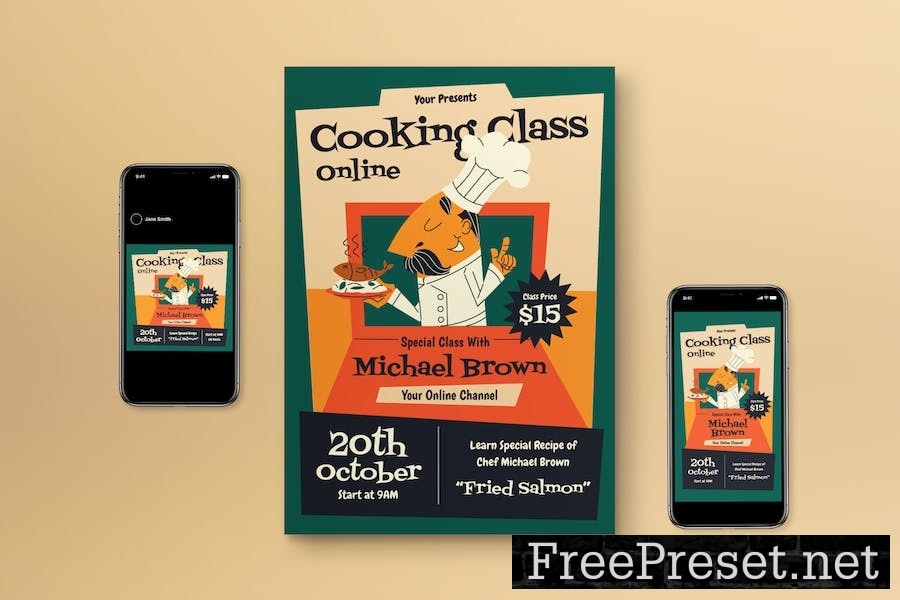 Green Online Cooking Class Flyer Set ANHYKRK