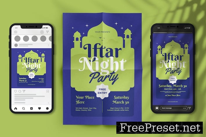 Green Ramadan Iftar Party Flyer Set 3BSHRP6