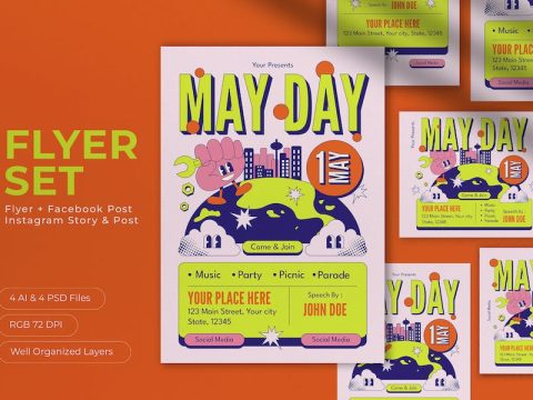 Green Retro May Day Flyer Set AHGEXB9