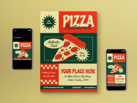 Green Retro Pizza Restaurant Flyer Set CKZEU6D