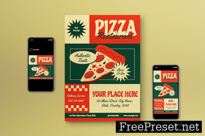 Green Retro Pizza Restaurant Flyer Set CKZEU6D