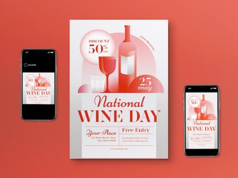 Grey Art Deco National Wine Day Flyer Set 5NV6NTX