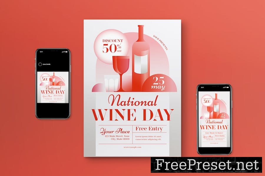 Grey Art Deco National Wine Day Flyer Set 5NV6NTX