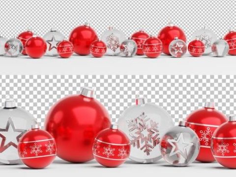 Isolated Red Christmas Baubles on White Mockup 470735550