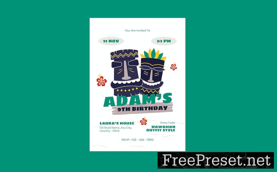 Kids Birthday Invitation - Hawaiian Style ZG4X4AF