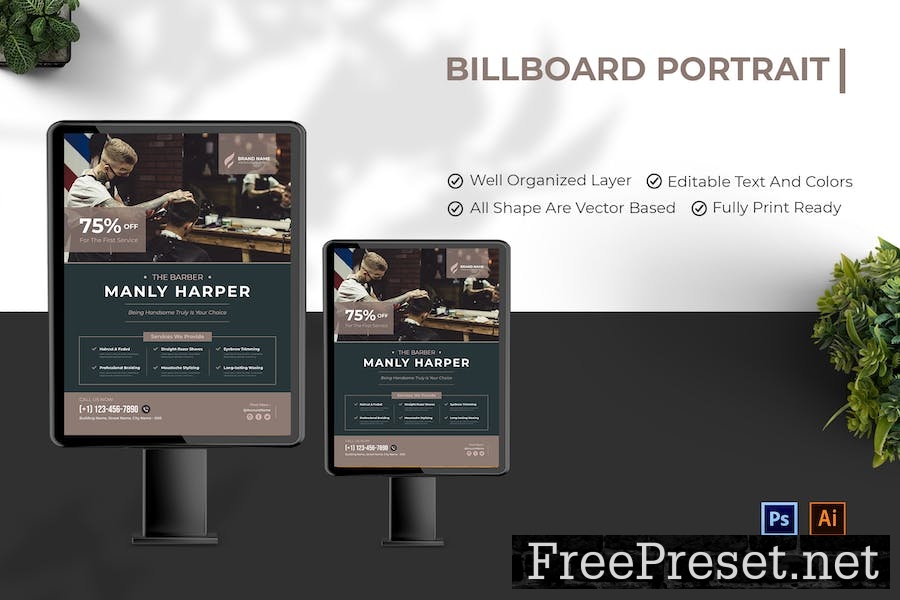 Manly Harber Barber Billboard KJM2LPT