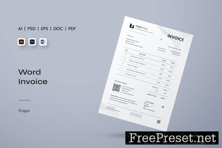 Minimalist Word Invoice | Tropo PFUAHES