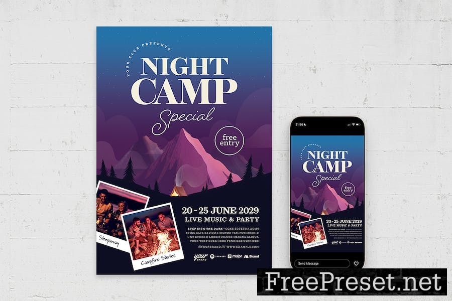 Night Camp Party Flyer Template Y9GTCBU