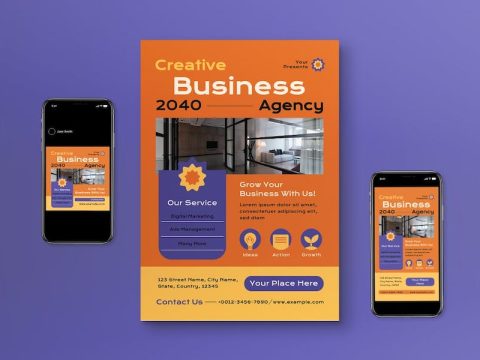 Orange Flat Design Creative Business Agency Flyer CB74CES