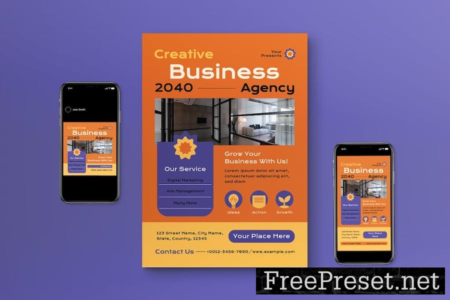 Orange Flat Design Creative Business Agency Flyer CB74CES