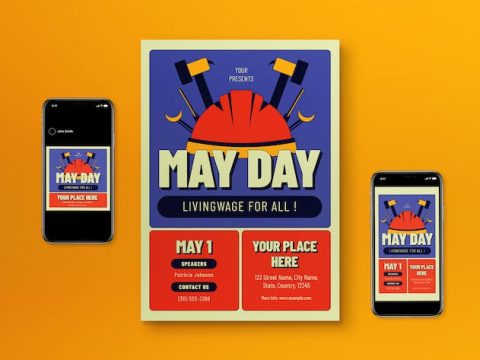 Orange Flat Design May Day Flyer Set LGYAJ3Q