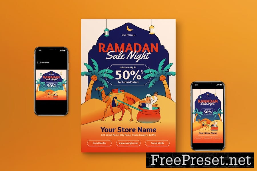 Orange Flat Design Ramadan Sale Flyer Set R9K7ZU5