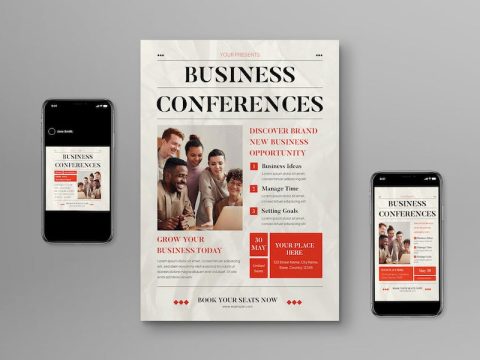 Orange geometric Business Conferences Flyer Set 6GTMF47