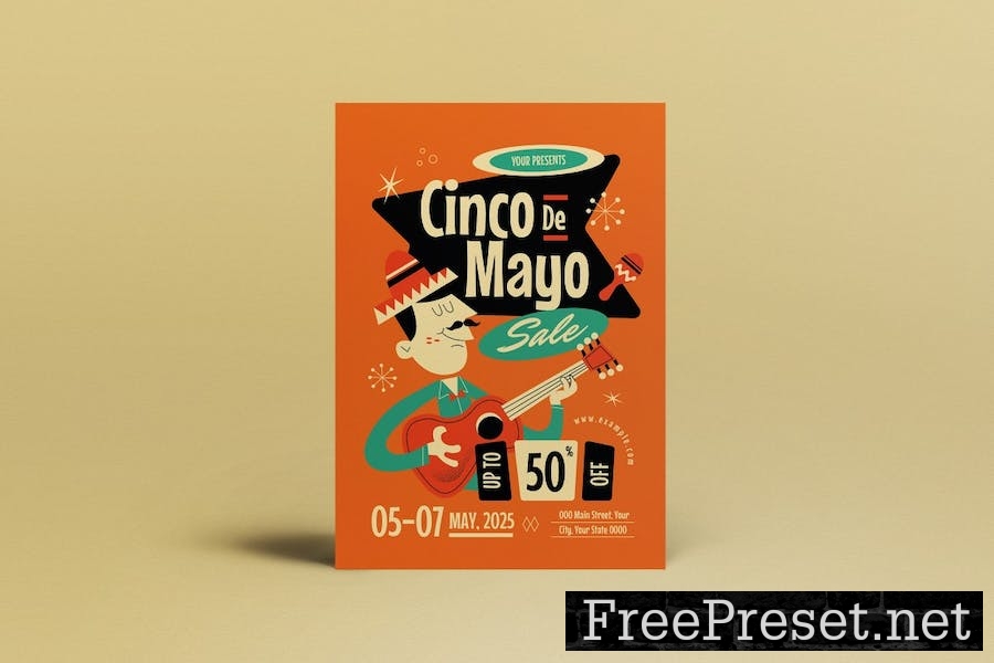 Orange Mid Century Cinco De Mayo Sale Flyer Set 649YBAV