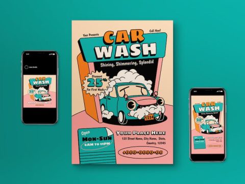 Pastel Cartoon Car Wash Flyer Set JKY3QEA