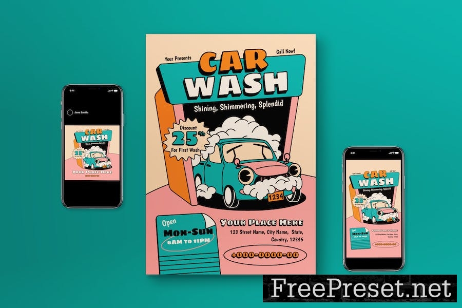 Pastel Cartoon Car Wash Flyer Set JKY3QEA