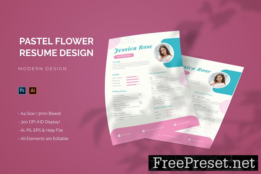 Pastel Flower - Resume Template NBAKY2R