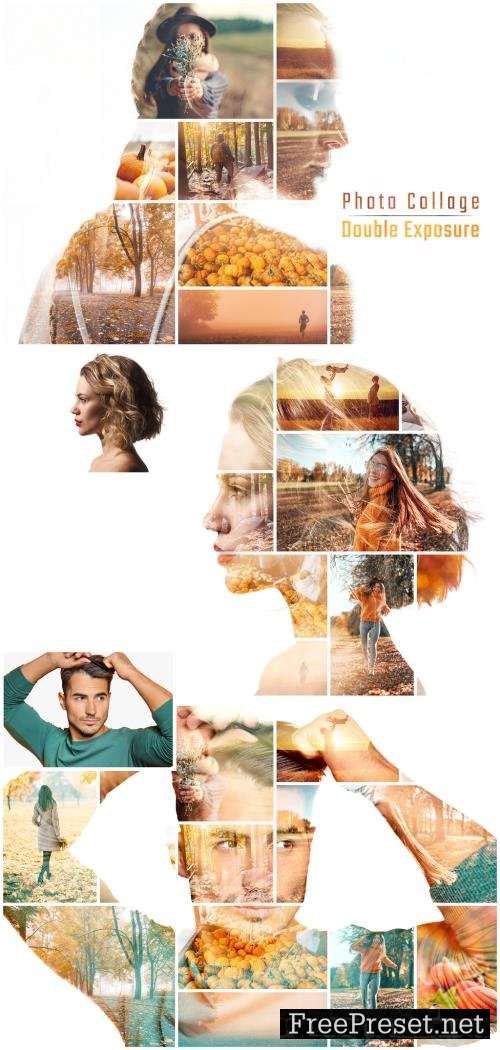 Photo Collage Double Exposure Effect Mockup 470002991