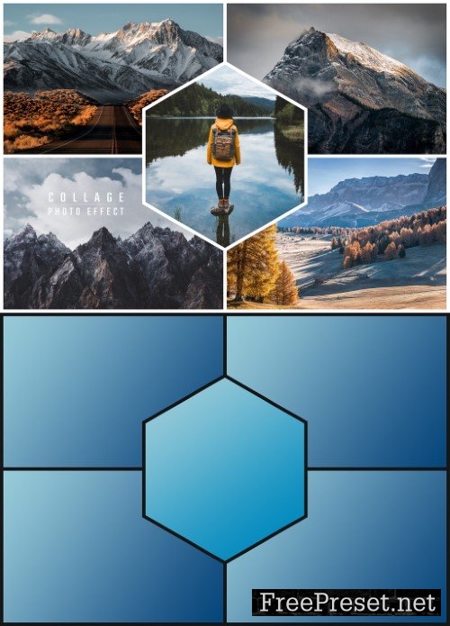 Photo Collage Hexagon Effect Mockup