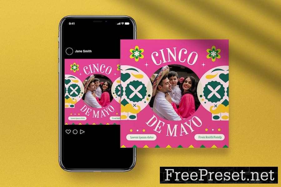 Pink Flat Design Cinco De Mayo Greeting Card