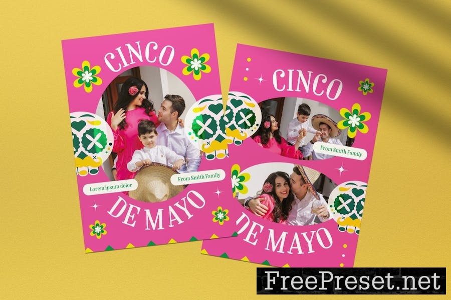 Pink Flat Design Cinco De Mayo Greeting Card