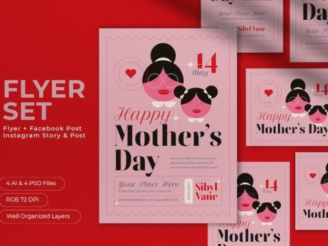 Pink Geometric Mother's Day Flyer Set VF4B6VU
