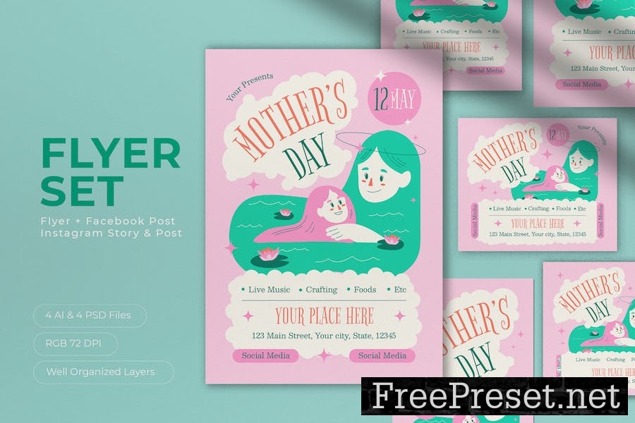 Pink Hand Drawn Mother's Day Flyer Set FJBHC43