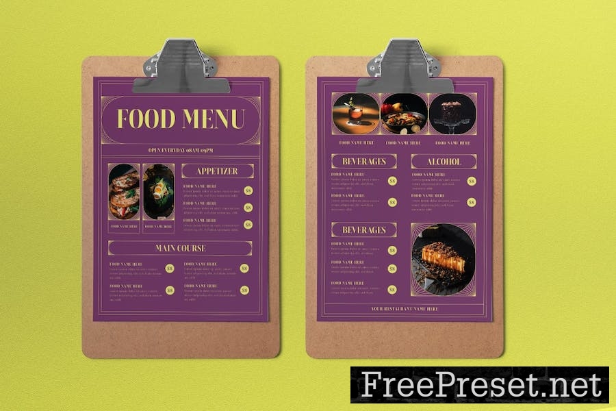 Purple Art Deco Restaurant Food Menu E5MQU68