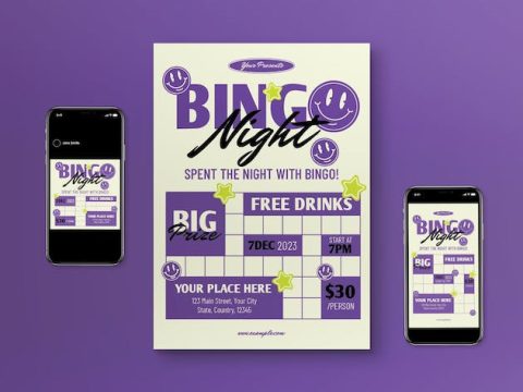 Purple Bingo Night Flyer Set