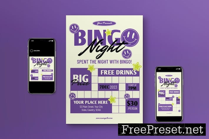 Purple Bingo Night Flyer Set