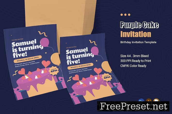 Purple Cake Birthday Invitation ANE68RX