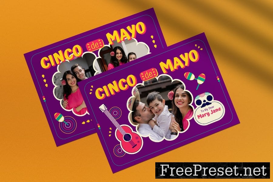 Purple Flat Design Cinco De Mayo Greeting Card JAHCLCN