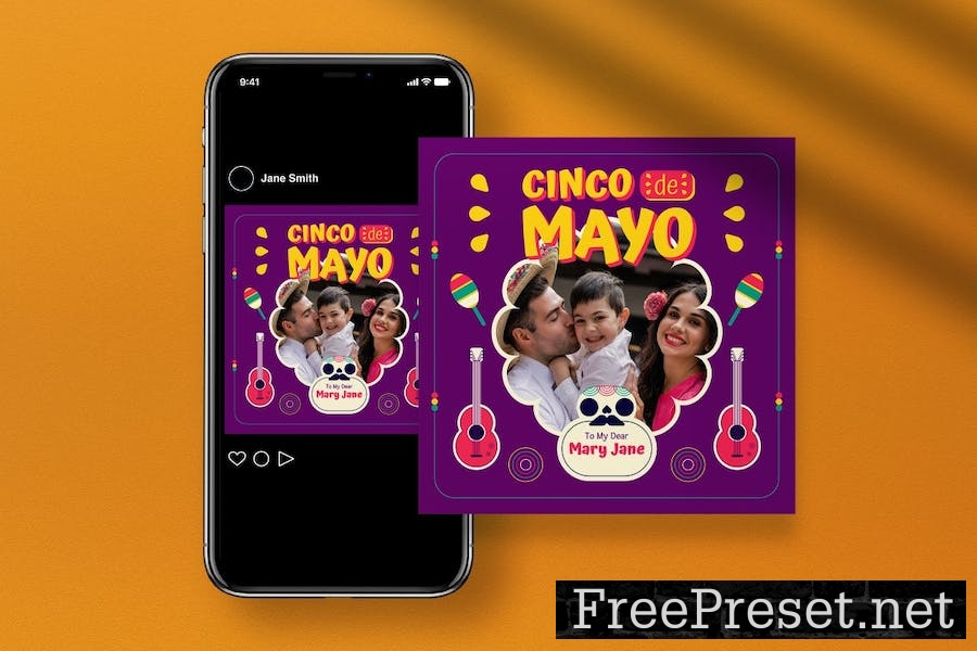 Purple Flat Design Cinco De Mayo Greeting Card JAHCLCN