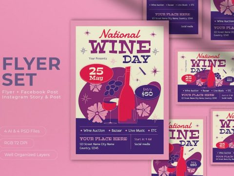 Purple Mid Century National Wine Day Flyer Set PQJGASB