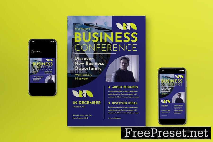 Purple Modern Business Conferences Flyer Set HXTUF4V