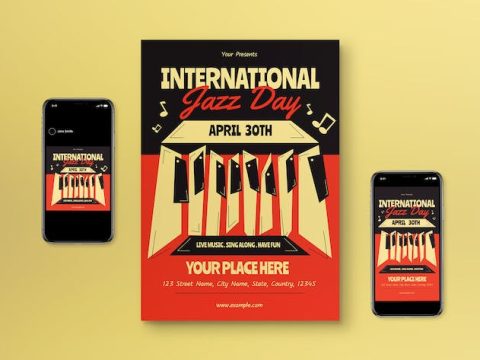 Red 80's International Jazz Day Flyer Set ZE8APMN