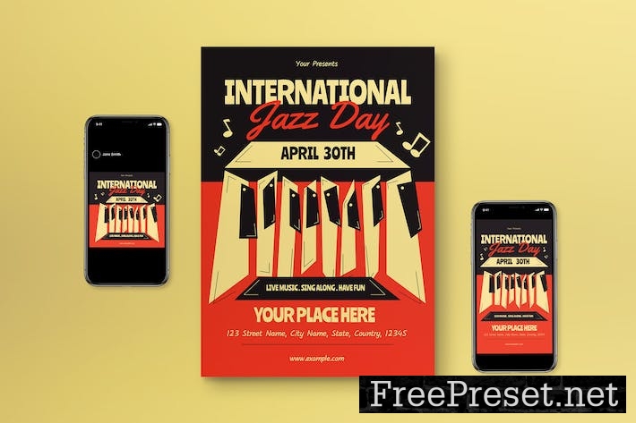 Red 80's International Jazz Day Flyer Set ZE8APMN