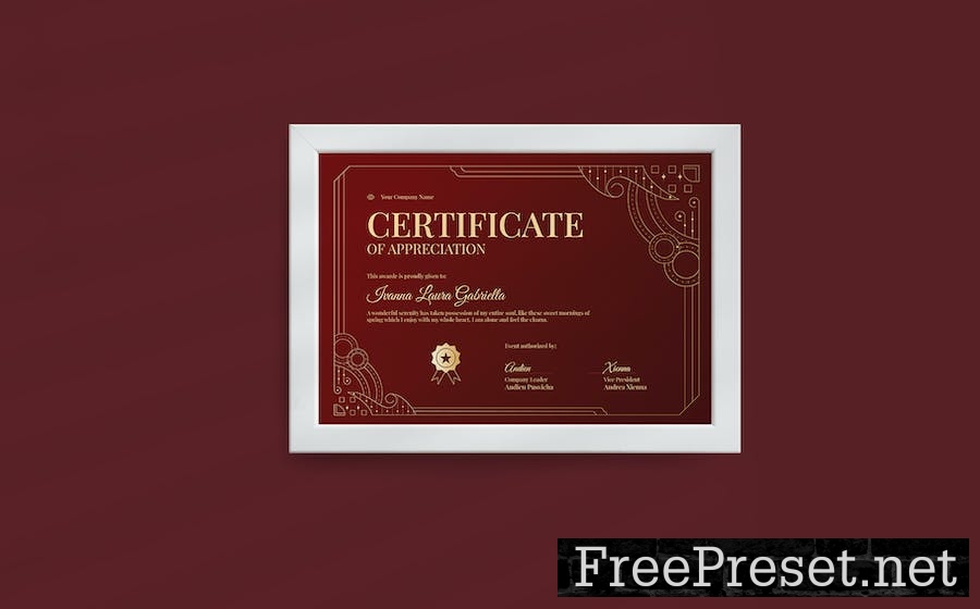 Red Elegant Framed Certificate B97DLHC