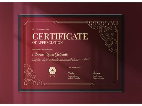 Red Elegant Framed Certificate B97DLHC