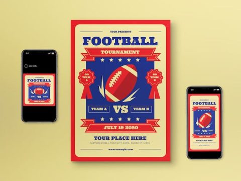 Red Flat Design Football Tournament Flyer Set PKNA9CR