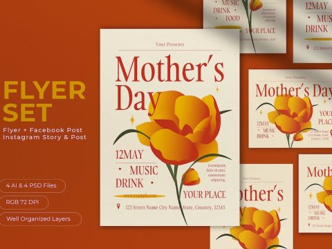 Red Gradient Mother's Day Flyer Set H2863QC