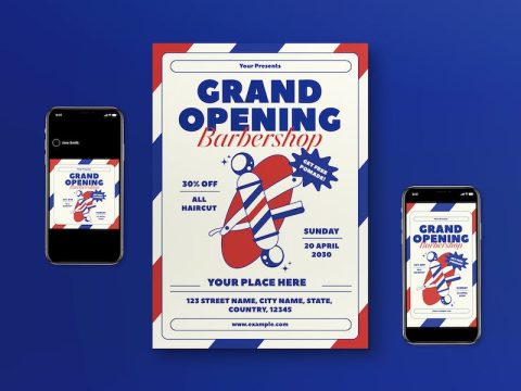 Red Retro Grand Opening Barbershop Flyer Set W8RHJEQ