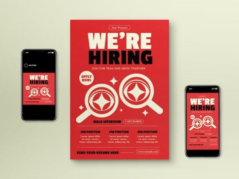 Red We Are Hiring Flyer Set