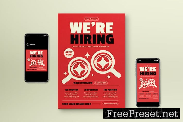 Red We Are Hiring Flyer Set